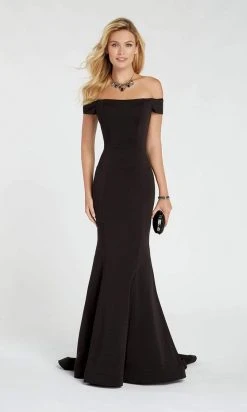 Alyce Paris - Off Shoulder Jersey Mermaid Evening Gown 60294 - 2 Pcs Navy In Size 4 And 10 And 1 Pc Black In Size 8 Available Formal Gowns