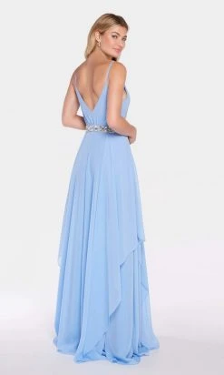 Alyce Paris Plunging Asymmetrical Cascade Chiffon Gown 60092 - 1 Pc Periwinkle In Size 8 Available Formal Gowns