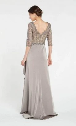 Alyce Paris - Quarter Sleeve Lace Formal Dress 27260 - 1 Pc Charcoal In Size 10 Available