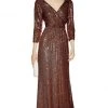 Alyce Paris - Quarter Sleeve Sequined Long Dress 27358 - 1 Pc Wine In Size 14 Available