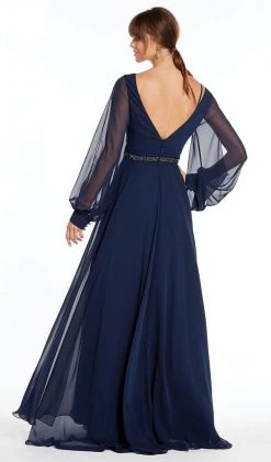 Alyce Paris - Sheer Long Sleeve V-Neck Chiffon Gown 27295