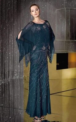 Alyce Paris - Spaghetti Strap Mother Of The Bride Dress With Shawl 29088 - 2 Pcs Blue Coral In Sizes 8 And 10 Available