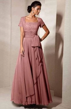 Formal Gowns Alyce Paris - Square Neck Lace And Chiffon Gown 29264 - 1 Pc Size 18 In Champagne And 1 Pc Size 18 In Mercury Color Available