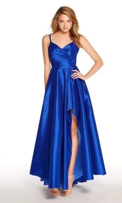 Alyce Paris - Surplice Bodice Taffeta High Slit A-Line Gown 60094