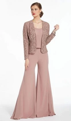 Plus Size Dresses Alyce Paris - Three-Piece Bell Bottom Pantsuit With Lace Jacket 27299 - 1 Pc Charcoal In Size 12 Available