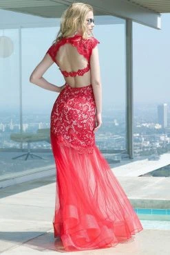 Formal Gowns Alyce Paris - Trendy Queen Anne Lace Convertible Dress With Detachable Tulle Train 2442