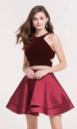 Alyce Paris - Two Piece Velvet Bodice Halter Dress 2648 - 1 Pc Wine In Size 00 Available