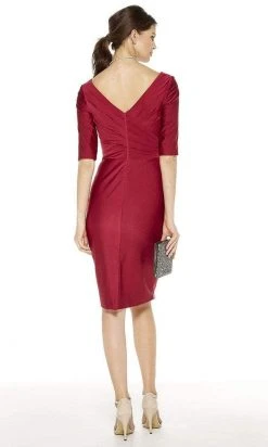 Cocktail Dresses Alyce Paris - V-Neck Surplice Bodice Knee-Length Dress 27348 - 1 Pc Navy In Size 14 Available