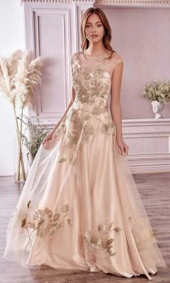 Formal Gowns Andrea And Leo - A0081 Floral Metallic Embroidery A-Line Gown