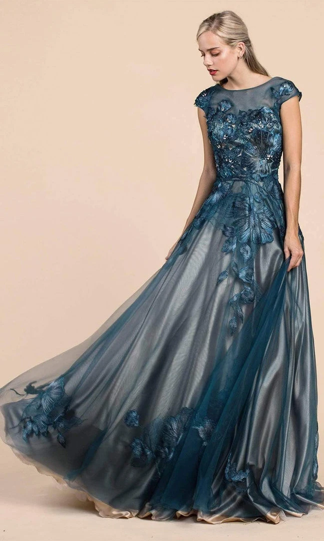 Formal Gowns Andrea And Leo - A0081 Floral Metallic Embroidery A-Line Gown 8 Formal Gowns Andrea And Leo - A0081 Floral Metallic Embroidery A-Line Gown