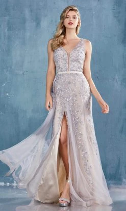 Andrea And Leo - A0817 Applique High Slit Trumpet Dress 8 Andrea And Leo - A0817 Applique High Slit Trumpet Dress