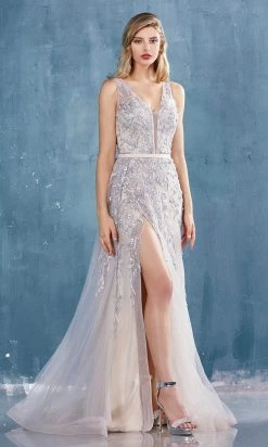 Andrea And Leo - A0817 Applique High Slit Trumpet Dress