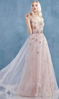 Formal Gowns Andrea And Leo - A0827 Plunging V Neck A-Line Gown With Slit 14 Formal Gowns Andrea And Leo - A0827 Plunging V Neck A-Line Gown With Slit