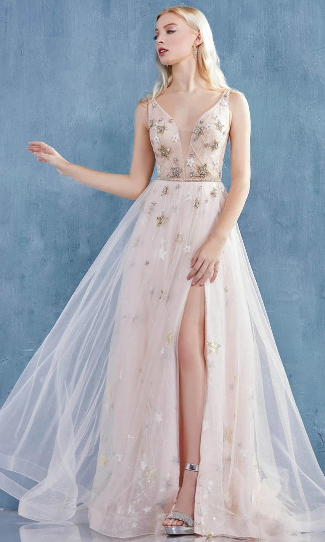 Formal Gowns Andrea And Leo - A0827 Plunging V Neck A-Line Gown With Slit 7 Formal Gowns Andrea And Leo - A0827 Plunging V Neck A-Line Gown With Slit