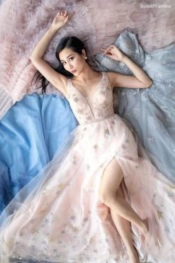 Formal Gowns Andrea And Leo - A0827 Plunging V Neck A-Line Gown With Slit 15 Formal Gowns Andrea And Leo - A0827 Plunging V Neck A-Line Gown With Slit