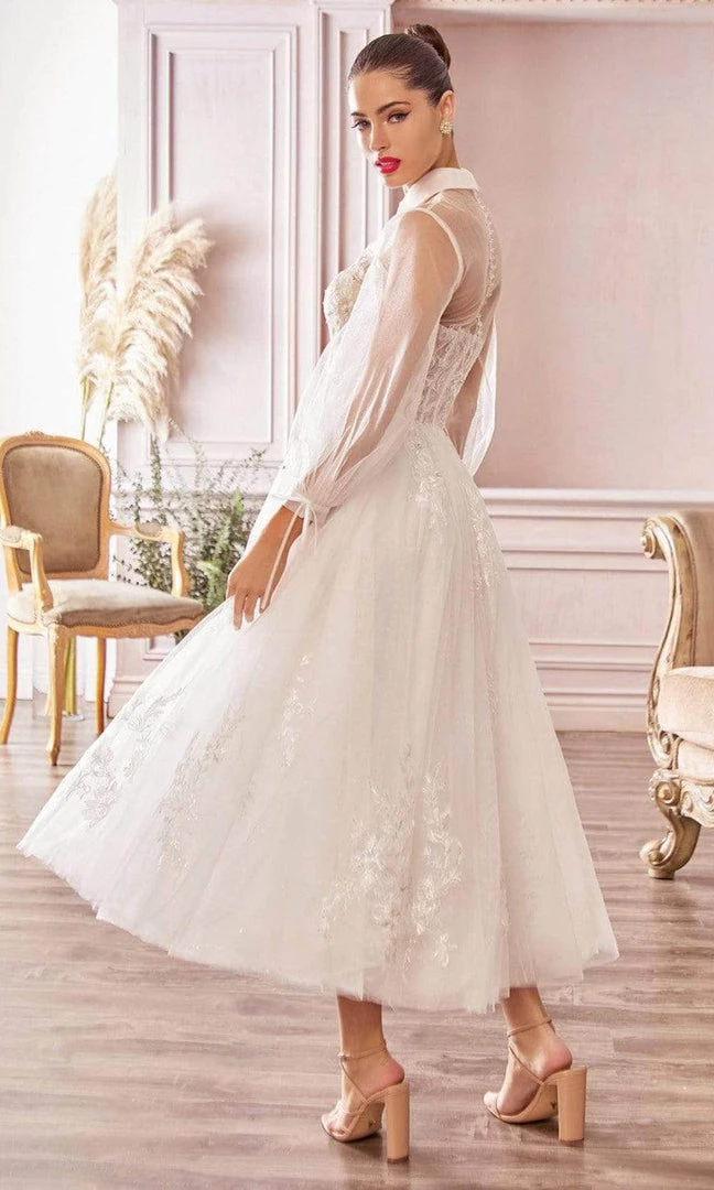 Cocktail Dresses Andrea And Leo - A1016 Collared Illusion Neckline Cocktail Length Bridal Dress - 1 Pc Off White In Size 16 Available 5 Cocktail Dresses Andrea And Leo - A1016 Collared Illusion Neckline Cocktail Length Bridal Dress - 1 Pc Off White In Size 16 Available