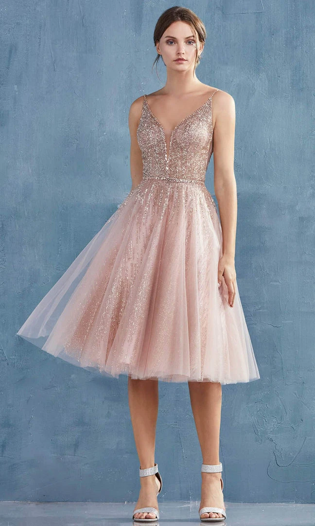 Andrea And Leo - Cocktail Dresses Embellished Deep V Neck A-Line Dress 5 Andrea And Leo - Cocktail Dresses Embellished Deep V Neck A-Line Dress