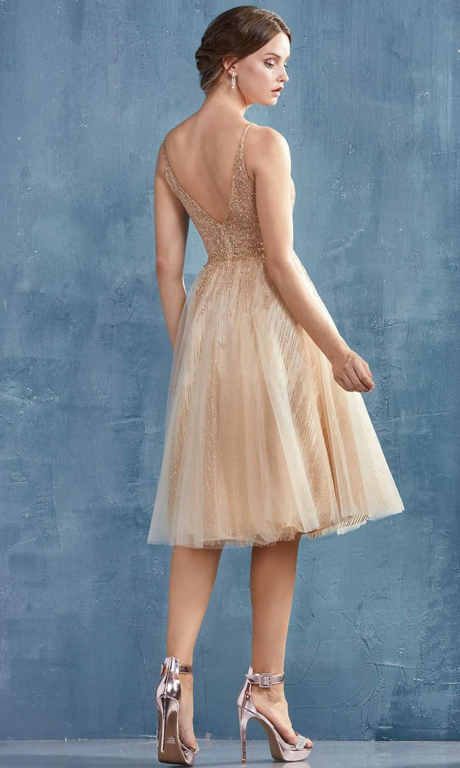 Andrea And Leo - Cocktail Dresses Embellished Deep V Neck A-Line Dress 4 Andrea And Leo - Cocktail Dresses Embellished Deep V Neck A-Line Dress