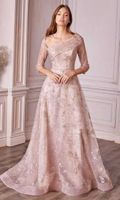 Andrea And Leo - Pleated Asymmetric Formal Gown A1030 - 1 Pc Rose Gold In Size 6 Available