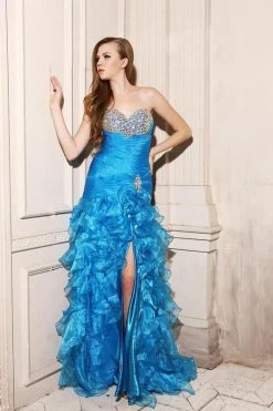 Formal Gowns Angela & Alison - 21023 Strapless Crystal Ornate Ruffled Gown 11 Formal Gowns Angela & Alison - 21023 Strapless Crystal Ornate Ruffled Gown