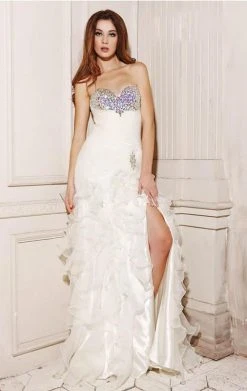 Formal Gowns Angela & Alison - 21023 Strapless Crystal Ornate Ruffled Gown