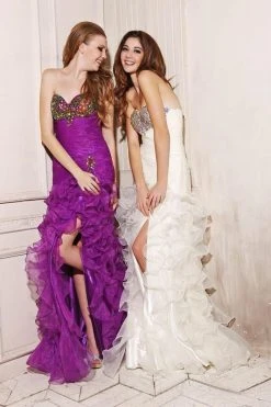 Formal Gowns Angela & Alison - 21023 Strapless Crystal Ornate Ruffled Gown 10 Formal Gowns Angela & Alison - 21023 Strapless Crystal Ornate Ruffled Gown