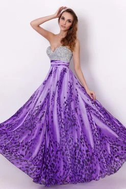 Formal Gowns Angela & Alison - 21039 Encrusted Sweetheart Animal Print Dress