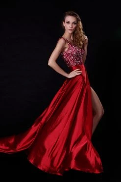 Angela & Alison - 21042A Sleeveless Jeweled Plunging V-Neck Gown Formal Gowns