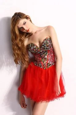 Angela & Alison - 21064 Strapless Corset Bodice Bejeweled Dress