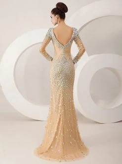 Formal Gowns Angela & Alison - 21095 Long Sleeve Plunging Bejeweled Gown