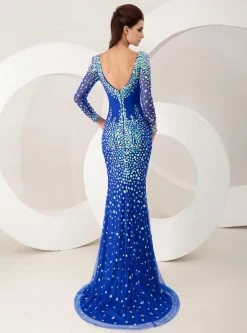 Formal Gowns Angela & Alison - 21095 Long Sleeve Plunging Bejeweled Gown