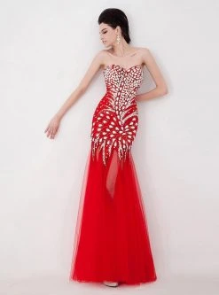 Angela & Alison - 41001 Strapless Crystal-Festooned Tulle Gown Formal Gowns