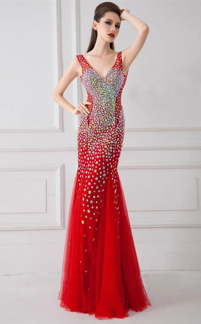 Angela & Alison - 41012 Shimmering Ornate V-Neck Trumpet Gown Formal Gowns 3 Angela & Alison - 41012 Shimmering Ornate V-Neck Trumpet Gown Formal Gowns