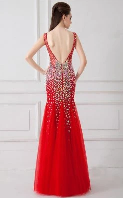 Angela & Alison - 41012 Shimmering Ornate V-Neck Trumpet Gown Formal Gowns