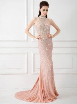 Angela & Alison - 41053 Illusion High Halter Sheath Dress