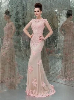 Formal Gowns Angela & Alison - 41082 Cap Sleeve Lace Sheath Long Gown