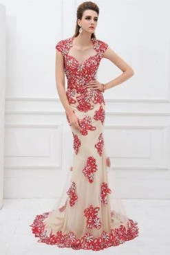 Angela & Alison - 41102 Floral Lace Sweetheart Sheath Dress