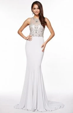 Angela & Alison - 51022 Silver Filigree Illusion Sleeveless Gown 13 Angela & Alison - 51022 Silver Filigree Illusion Sleeveless Gown