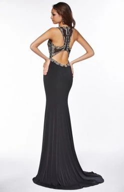 Angela & Alison - 51022 Silver Filigree Illusion Sleeveless Gown