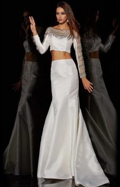 Formal Gowns Angela & Alison - 51030 Two Piece Beaded Long Sleeve Mermaid Dress
