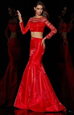 Formal Gowns Angela & Alison - 51030 Two Piece Beaded Long Sleeve Mermaid Dress