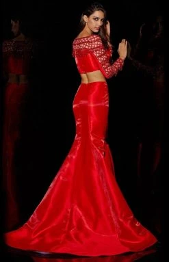 Formal Gowns Angela & Alison - 51030 Two Piece Beaded Long Sleeve Mermaid Dress