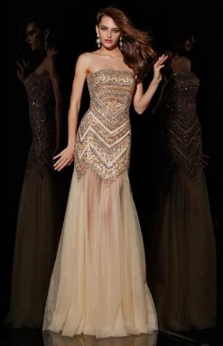 Angela & Alison - 51098 Sequined Straight Across Neck Trumpet Dress