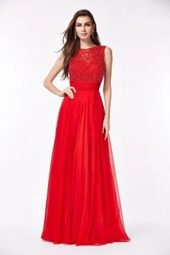 Angela & Alison - 61016 Rosette Beaded Jewel Illusion Dress Formal Gowns