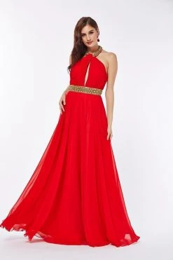 Angela & Alison - 61033 Gilded Yoke Ruched Cutout Gown