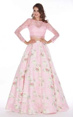 Angela & Alison - 61059 Two Piece Lace Floral A-line Dress