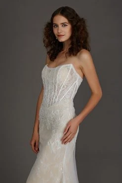 Angela & Alison - 61069 Strapless Corset Boned Illusion Lace Gown Formal Gowns