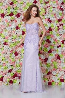 Angela & Alison - 61069 Strapless Corset Boned Illusion Lace Gown Formal Gowns