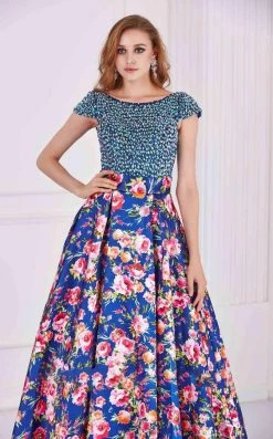 Angela & Alison - 61085 Beaded Bateau Floral Ballgown