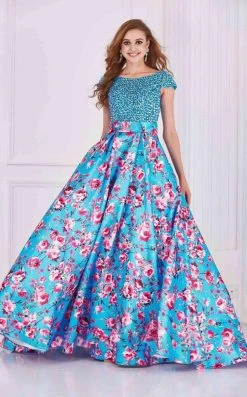 Angela & Alison - 61085 Beaded Bateau Floral Ballgown